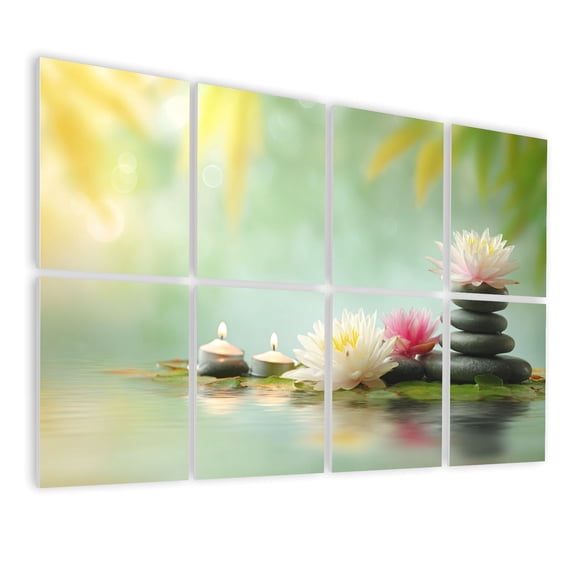 Zen 8 Pack Art Acoustic Panels Sound Absorbing Spa Relaxation Massage Stones Waterlily Water nature Decorative Soundproof Wall Panels Self Adhesive for Nursery Game Room Bedroom 48"x32"