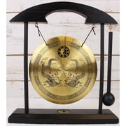 Zen Art Brass Feng Shui Desktop Table Gong, Dragon with Taiji Symbols, Makes Clear Sound, Collectible Figurines