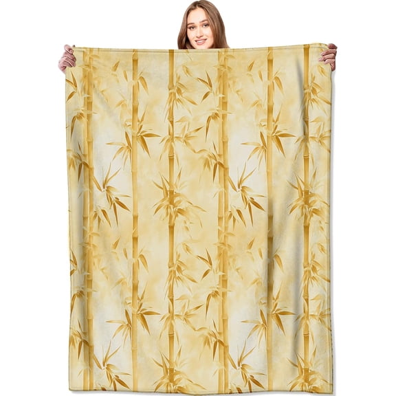 Zen Asian-Inspired Blanket Golden Bamboo Throw Blankets,Birthday Gifts for Kids Girls Women,Lightweight Soft Fleece,Nature Lovers,Sofa Couch Bed Room Spa Decor 60x80in