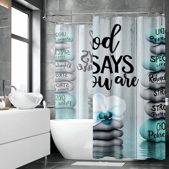 Zen Balancing Stones Bamboo Inscribed Quote Shower Curtain God Says You Are Spa Relaxation Waterproof Fabric Bath Curtain