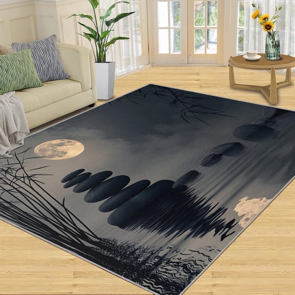 Zen Bamboo Area Rug, Japanese Tranquility Washable Rug, Non Slip Low Pile Carpet for Living Room Bedroom Home Decor 2x3ft