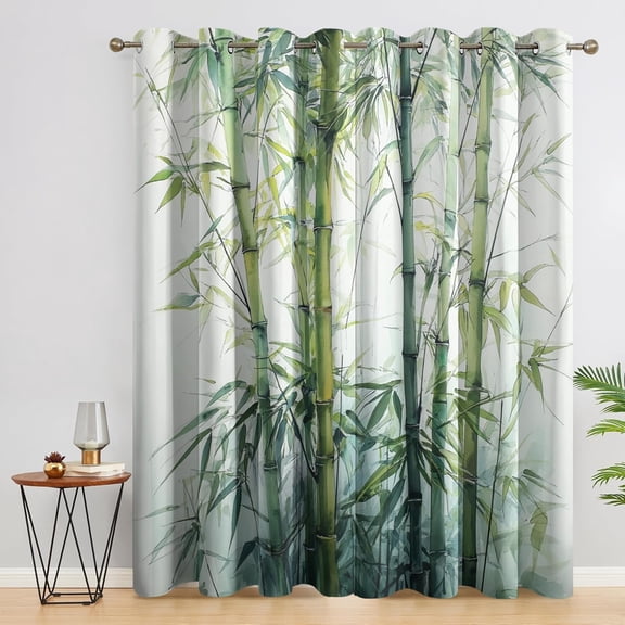 Zen Bamboo Curtains 2 Panel Set, Blackout Curtains Nature Plant Pattern, Zen Bamboo Decor for Living Room Bedroom, Thermal Darkening Grommet Drapes-52"W x 63"L (Pack of 2)