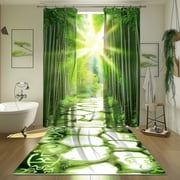 Zen Bamboo Forest Shower Curtain Tranquil Nature Bathroom Decor with Stone Road Print