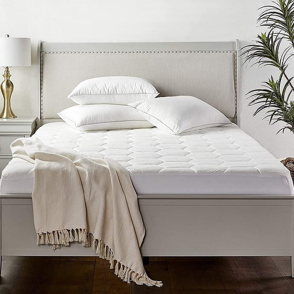 Zen Bamboo Mattress Pad Cover, Cooling Bed Topper & Waterproof Protector with Deep Pockets, King, White