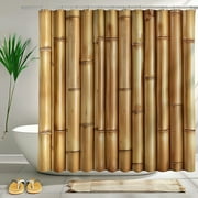 Zen Bamboo Shower Curtain Brown Textured Design for Nature-Inspired Bathroom Decor Wide Grained Wooden Style Modern Home Interior