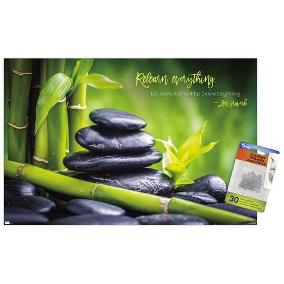 Zen - Bamboo Wall Poster with Pushpins, 14.725" x 22.375"