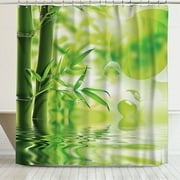 Zen Bamboo Water Reflection Shower Curtain Tranquil Nature Theme Green Palette Design Bathroom Decor