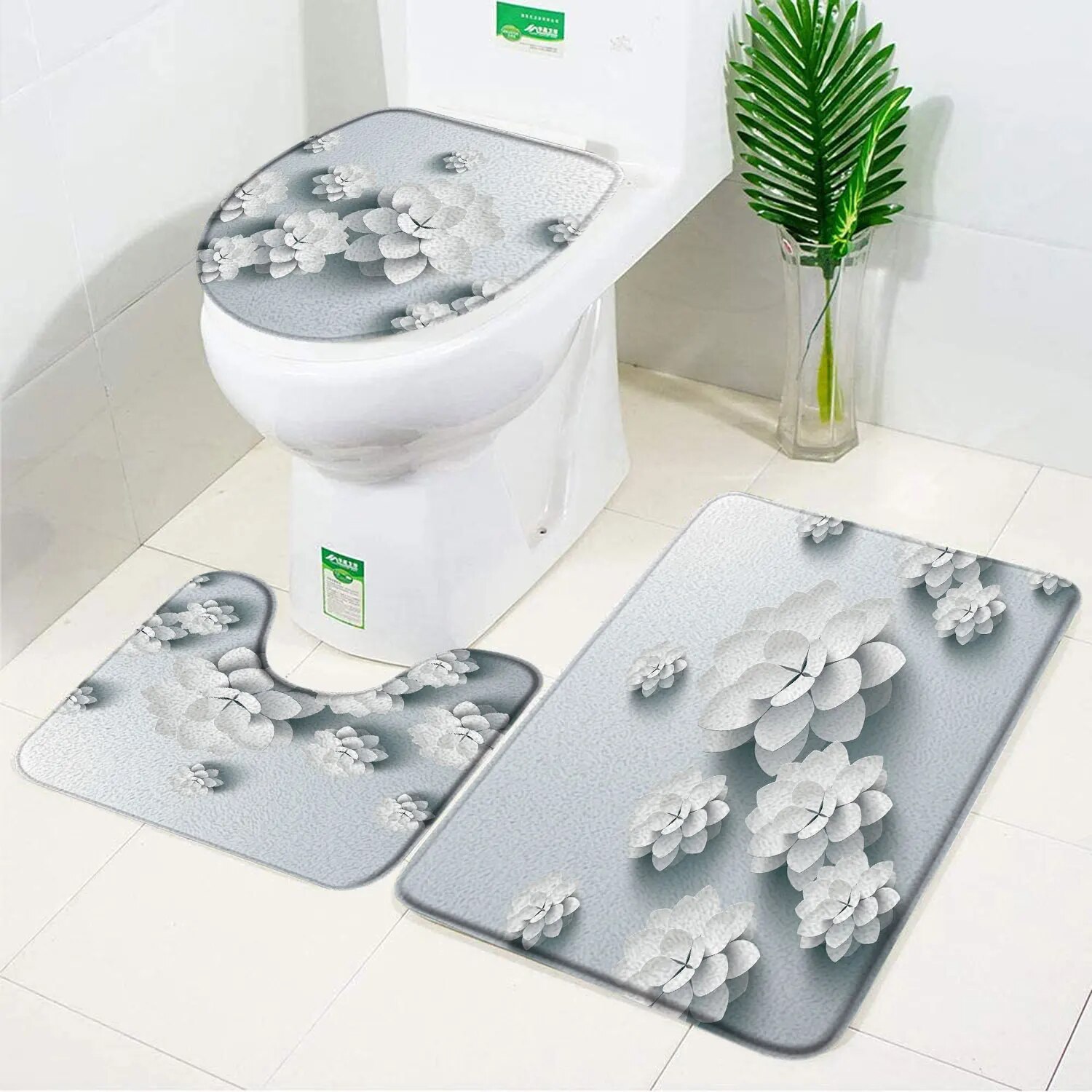 Zen Bath Mat Black Zen Stone Lotus Flower Green Bamboo Bath Decor Non