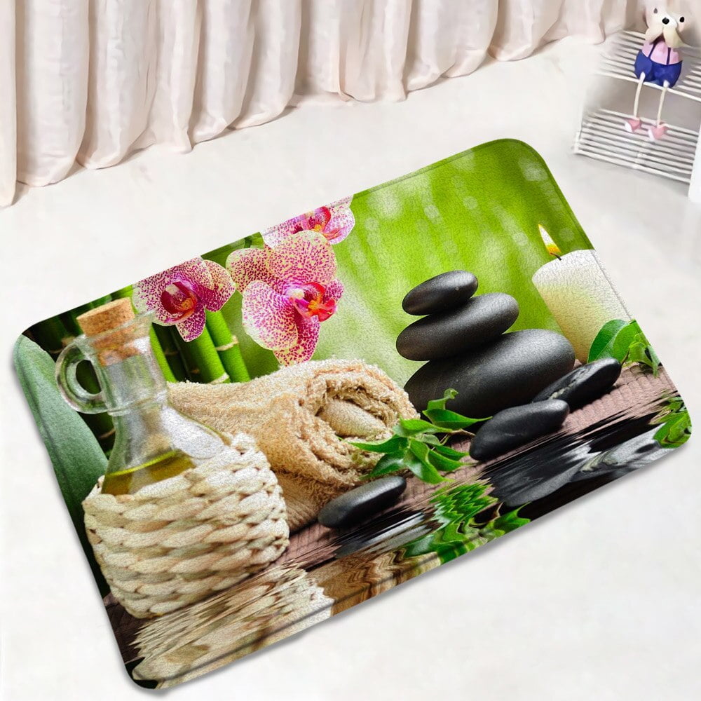 Zen Bath Mat Set Green Bamboo Purple Orchid Black St Spa Scenery Home ...