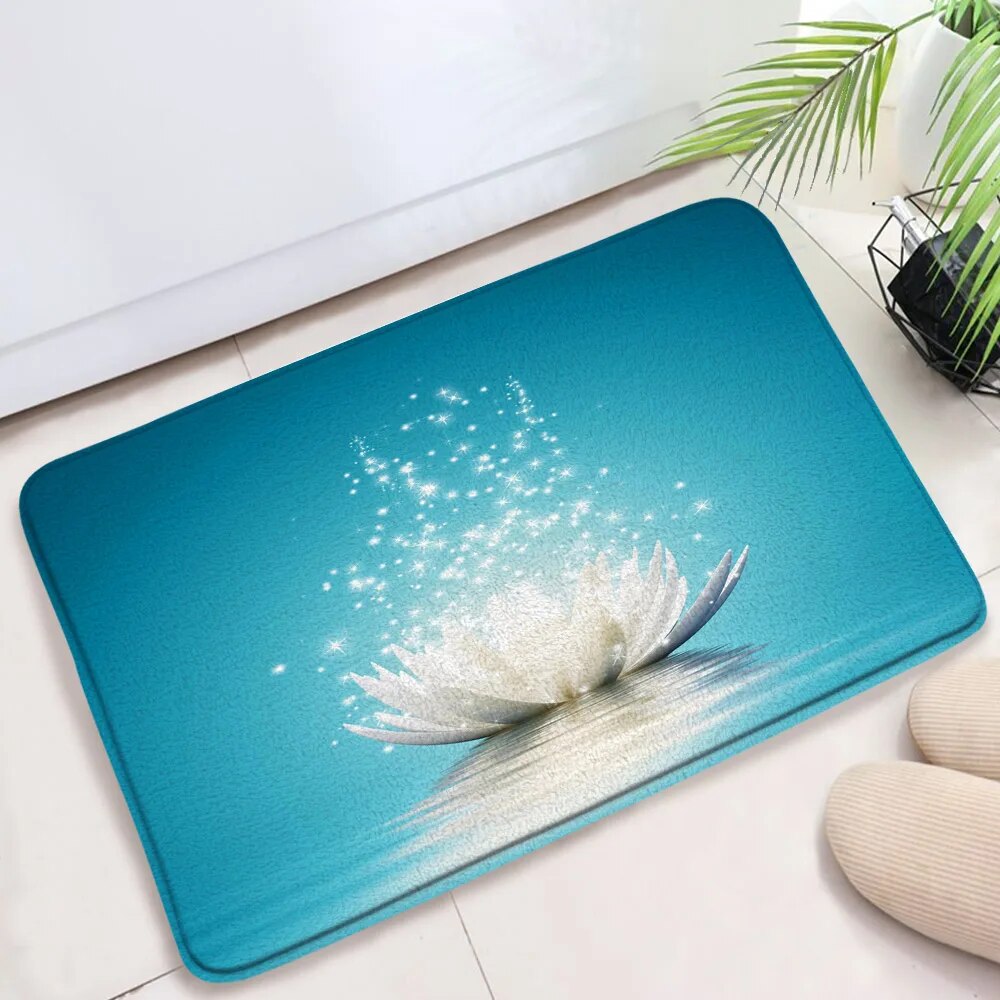 Zen Bath Mats Set Green Bamboo Orchid Lotus Massage Stone Asian Spa