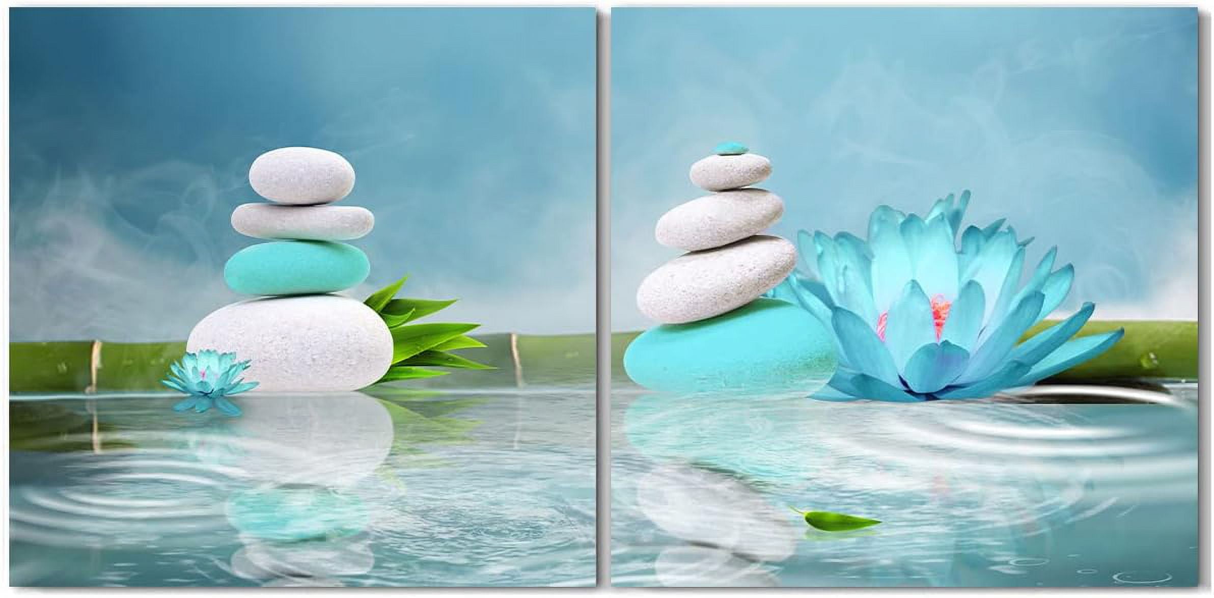 Zen Bathroom Decor Relaxing Wall Art, Zen Lotus Flowers Pebble Stone ...