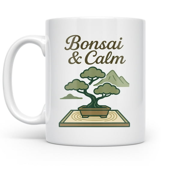 Zen Bonsai Calm 11 oz Coffee Mug - For Mindful Mornings White Ceramic Gift