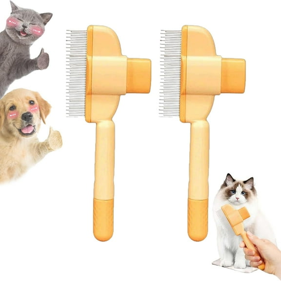 Zen Brush for Cats, Zenbrush Cat Comb, Self Cleaning Pet Comb Grooming Brush, Catdogcomb Pet Grooming for Massaging and Cleaning Shedding Hair (2Yellow)