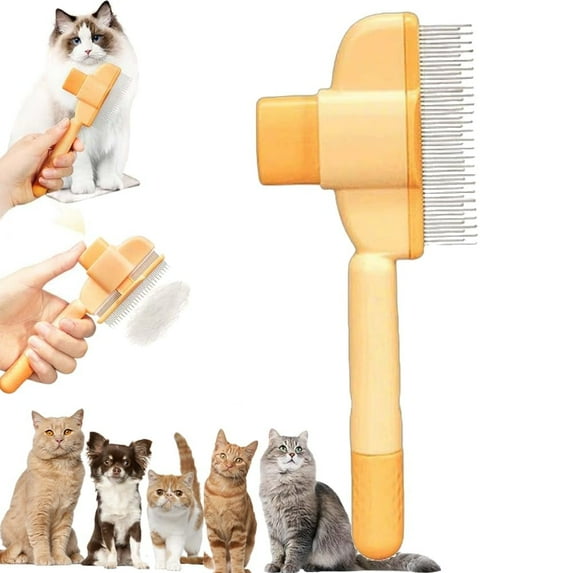 Cat Comb, Self-Cleaning Pet Comb Grooming Brush, Cat Dog Pet Grooming for Massaging and Cleaning Hairs (Yellow)