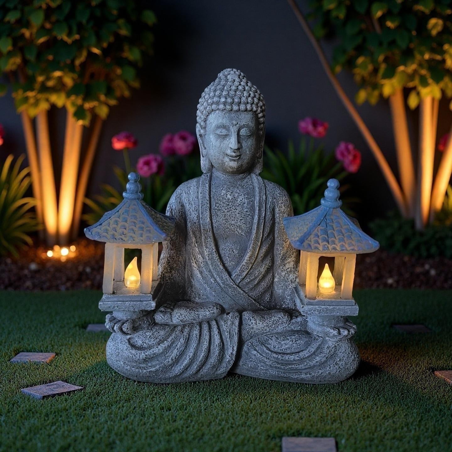 Lumiartisan Zen Buddha Garden Statue - LED Solar Light, Resin, UV ...