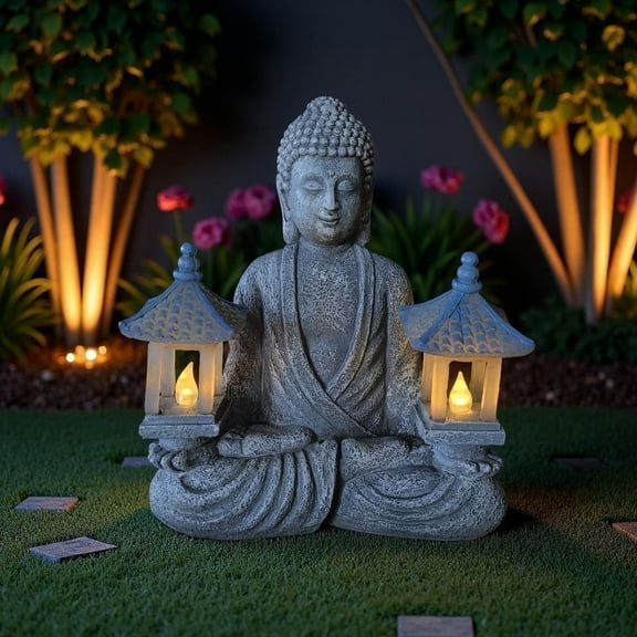 Lumiartisan Zen Buddha Garden Statue - LED Solar Light, Resin, UV Resistant, Sitting