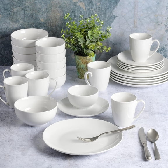 Zen Buffet Porcelain Dinnerware Set, Service for 6 (30pcs), White (Coupe)