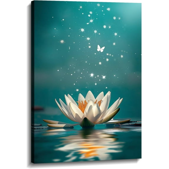 Zen Canvas Wall Art - Bathroom Wall Decor Lotus Candle with Black Stones Picture Meditation Relax Artwork for Spa Yoga Spiritual Room Decor Frame(12.00x18.00 inch)
