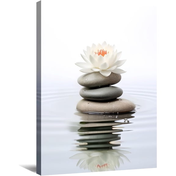 Zen Canvas Wall Art - Bathroom Wall Decor Lotus Candle with Black Stones Picture Meditation Relax Artwork for Spa Yoga Spiritual Room Decor Frame(12.00x18.00 inch)