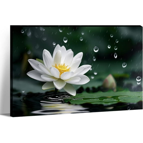Zen Canvas Wall Art - Bathroom Wall Decor Lotus Candle with Black Stones Picture Meditation Relax Artwork for Spa Yoga Spiritual Room Decor Frame(12.00x18.00 inch)