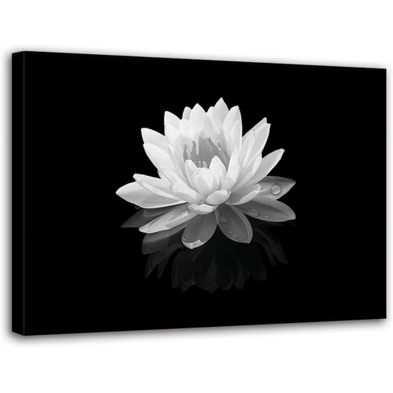 Zen Canvas Wall Art Lotus Flower Canvas Painting Black and White Floral Pictures Modern Meditation Frame Ready to Hang (Black and White Lotus Flower - 3, 8"x10"(20x25cm))