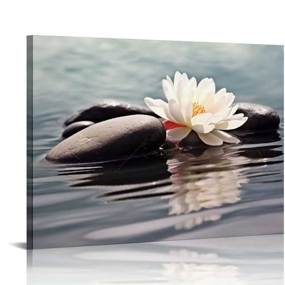 Zen Canvas Wall Art Lotus Flowers and Stones Spa Pictures Wall Decor Art Prints for Yoga Decor 16x12in