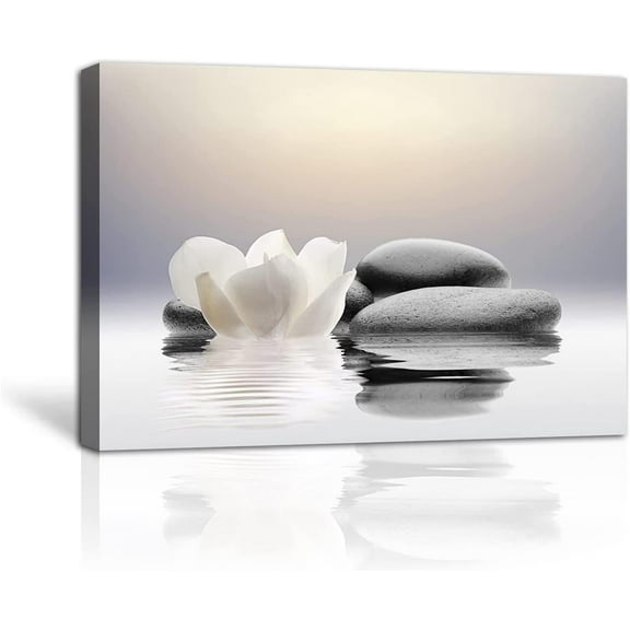Zen Canvas Wall Art Lotus Flowers and Stones Spa Pictures Wall Decor Art Prints for Yoga Meditation Room Decor (12x18in (30x45cm))