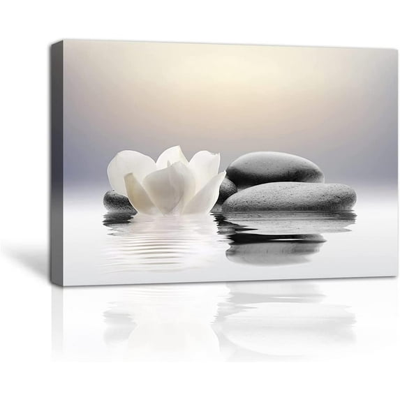 Zen Canvas Wall Art Lotus Flowers and Stones Spa Pictures Wall Decor Art Prints for Yoga Meditation Room Decor (12x18in (30x45cm))