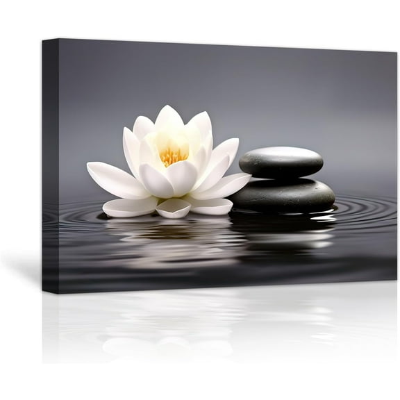 Zen Canvas Wall Art Lotus Flowers and Stones Spa Pictures Wall Decor Art Prints for Yoga Meditation Room Decor (12x18in (30x45cm))