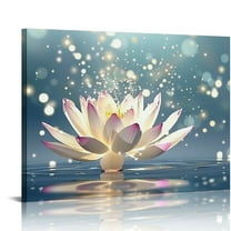 Zen Canvas Wall Art Pink Lotus Flower Bloom in Water Picture Prints for Yoga Spa Meditation Spiritual Room Decor Framed (Zen-4) 20x16in