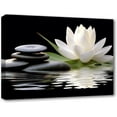 thumbnail image 1 of Zen Canvas Wall Art White Lotus and Black Zen Stones Bloom in Water Picture Prints for Yoga Spa Meditation Spiritual Room Bathroom Decor (Zen-1, 12"x18"), 1 of 6