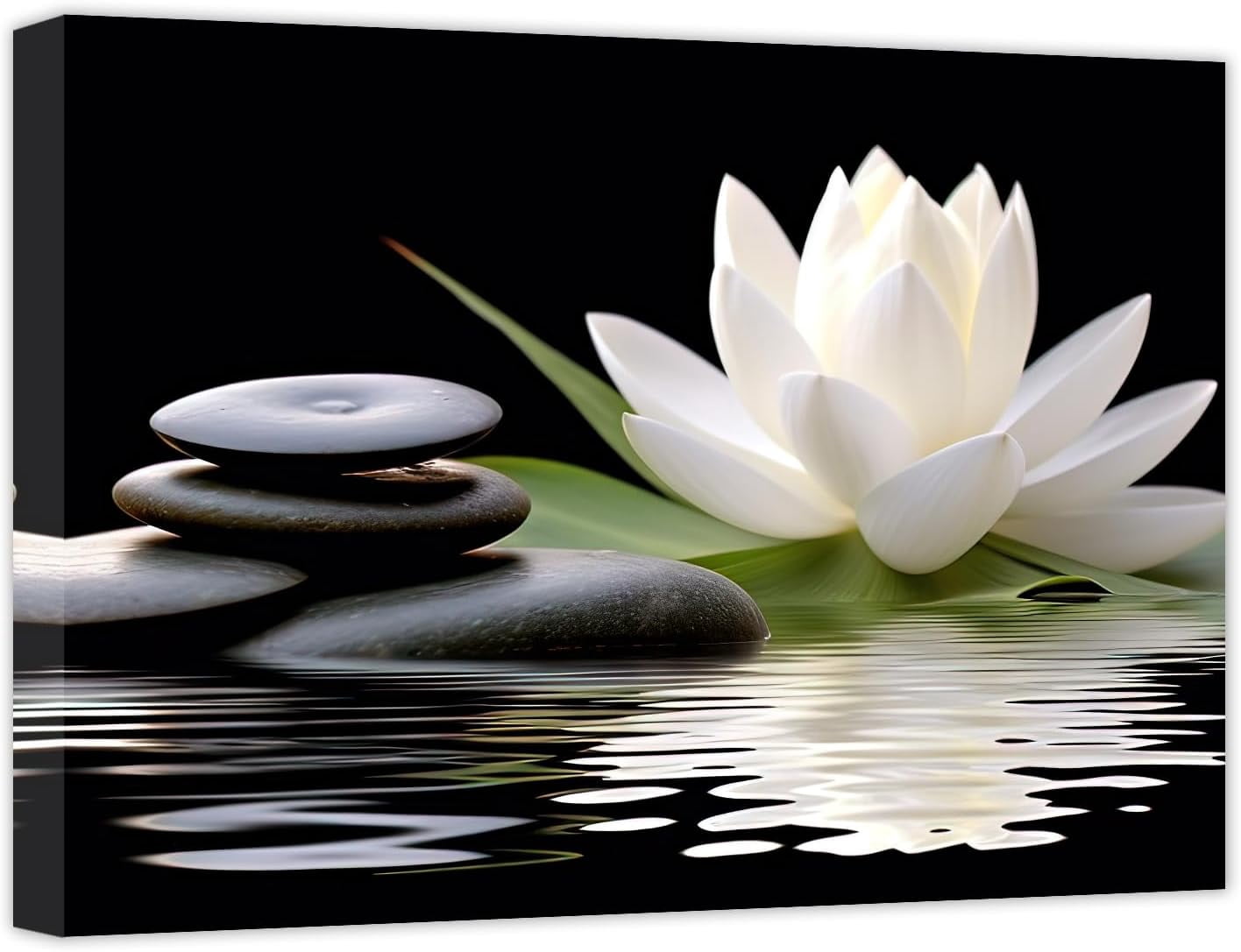 Zen Canvas Wall Art White Lotus Bloom in Water Picture Flowers Stone ...