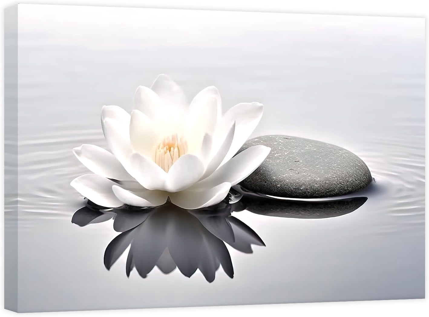 Zen Canvas Wall Art White Lotus Bloom in Water Picture Flowers Stone ...