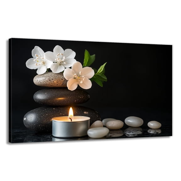 Zen Canvas Wall Art poster White  Floral Black Stone Pictures Spa Meditation Artwork for Spirit Bathroom Yoga Room Decor poster