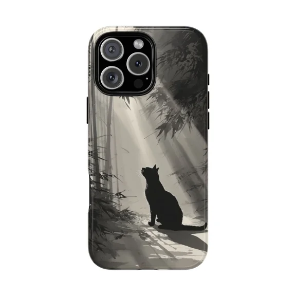 Zen Cat Bamboo Forest Brushwork Phone Case for iPhone 17 11 12 13 14 15 16 Pro Max