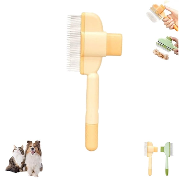 Zen Cat Brush, Zenbrush Cat Comb with Release Button, Self-Cleaning Shedding Pet Hair Removal Comb with Long Short Stainless Steel Teeth for Dogs and Cats, Comfort and Safety (Yellow1pc)