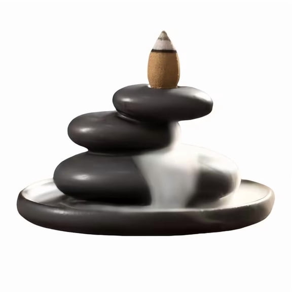 Zen Ceramic Backflow Incense Burner Stacked Stone Waterfall for Meditation