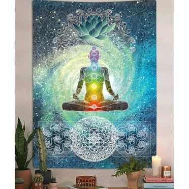 Zen Chakra Decor Vertical Tapestry, Seven Chakra Spiritual Yoga Poster Tapestry Wall Hanging for Bedroom, Hippie Lotus Meditation Tapestries Beach Blanket College Dorm Home 40X60 inches