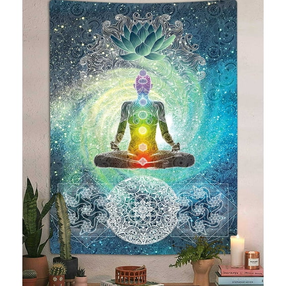 Zen Chakra Decor Vertical Tapestry, Seven Chakra Spiritual Yoga Poster Tapestry Wall Hanging for Bedroom, Hippie Lotus Meditation Tapestries Beach Blanket College Dorm Home 40X60 inches