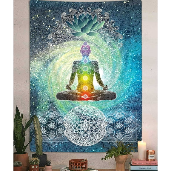 Zen Chakra Decor Vertical Tapestry, Seven Chakra Spiritual Yoga Poster Tapestry Wall Hanging for Bedroom, Hippie Lotus Meditation Tapestries Beach Blanket College Dorm Home 40X60 inches