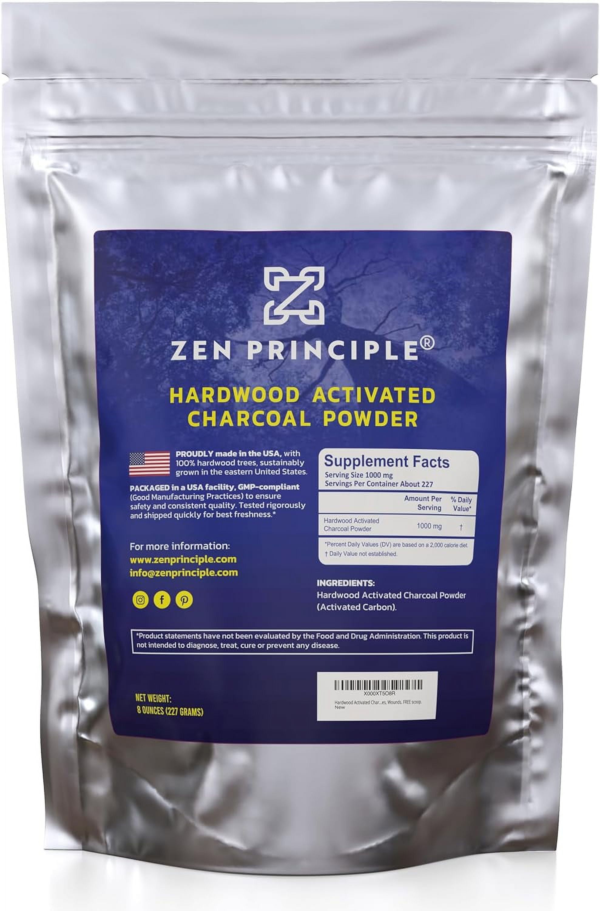 Zen Charcoal Hardwood Activated Charcoal Powder, 100% USA Trees, 8 oz 8  Ounce (Pack of 1)