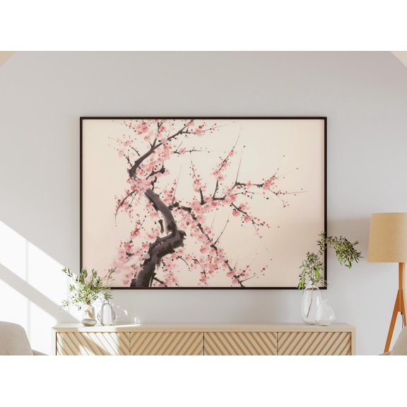 Zen Cherry Blossom Art Minimalist Petals Landscape Serene Spring Matte Paper Elegant Floral Calming Zen Inspired Wall Poster , Poster Print Only