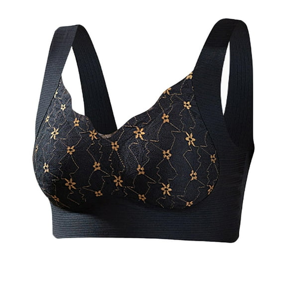 Zen Chic Bras for Older Women - Seamless Wireless Anti Sagging Bra, Padded Back Support Posture Corrector Ice Silk Push Up Plus Size Senior Bralette Black 34