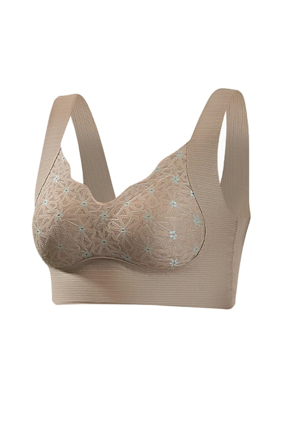 Zen Chic Bras for Older Women - Seamless Wireless Anti Sagging Bra, Padded Back Support Posture Corrector Ice Silk Push Up Plus Size Senior Bralette Coffee 38