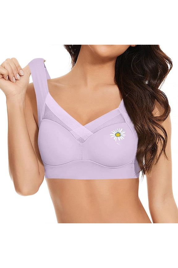 Zen Chic Bras for Older Women Posture Correcting Wireless Seamless Senior Bra Mesh Full Coverage Bralette Plus Size Light Purple 44