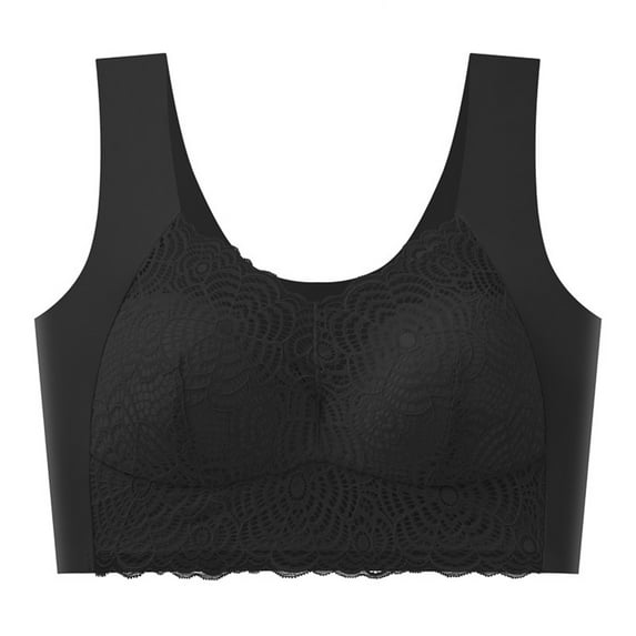 Zen Chic Bras for Older Women Posture Correcting Wireless Seamless Senior Bra Plus Size Mesh Full Coverage Bralette Black 42