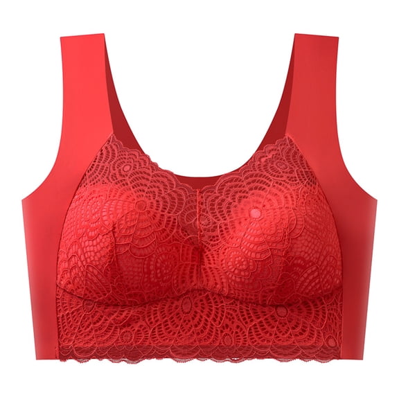 Zen Chic Bras for Older Women Posture Correcting Wireless Seamless Senior Bra Plus Size Mesh Full Coverage Bralette Red 38