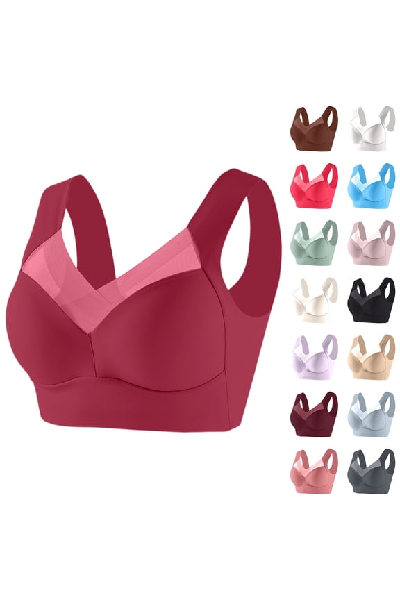 Zen Chic Bras for Older Women - Seamless Wireless Posture Correcting Bra, Full Coverage Ice Silk Push Up Anti Sagging Plus Size Bralette Black 38
