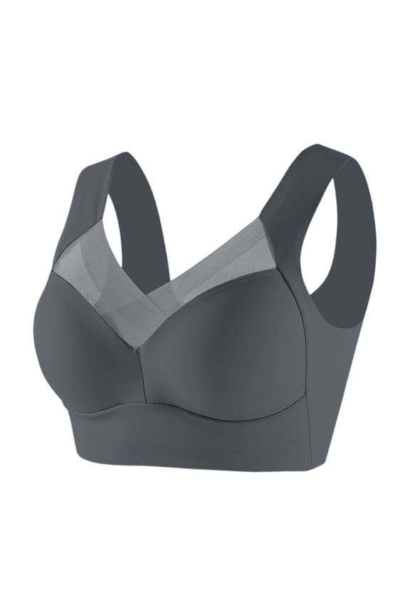 Zen Chic Bras for Older Women Seamless Wireless Posture Correcting Push Up Anti Sagging Full Coverage Ice Silk Bra Gray 46