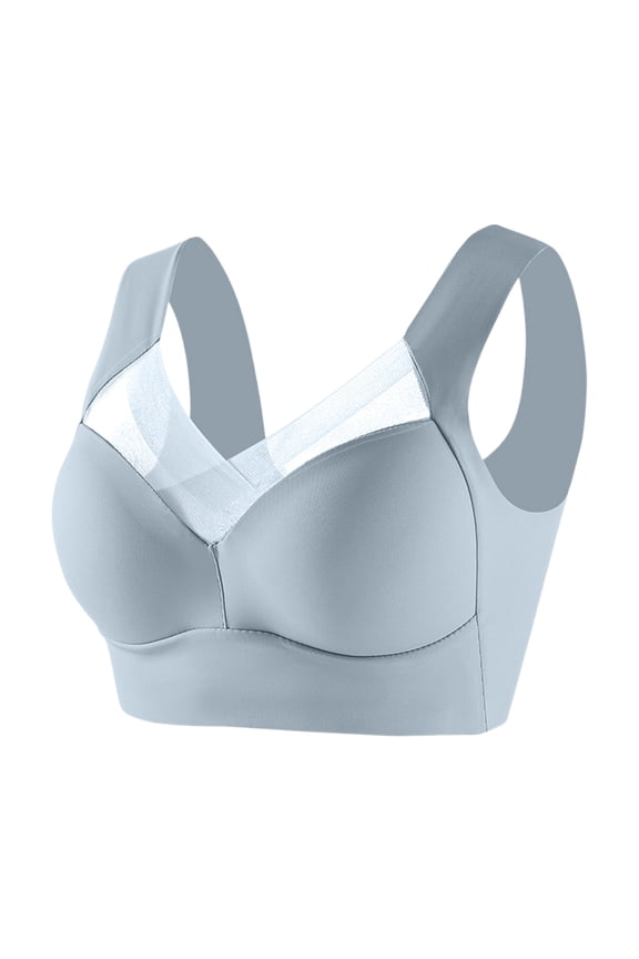 Zen Chic Bras for Older Women Seamless Wireless Posture Correcting Push Up Anti Sagging Full Coverage Ice Silk Bra Light Blue 48
